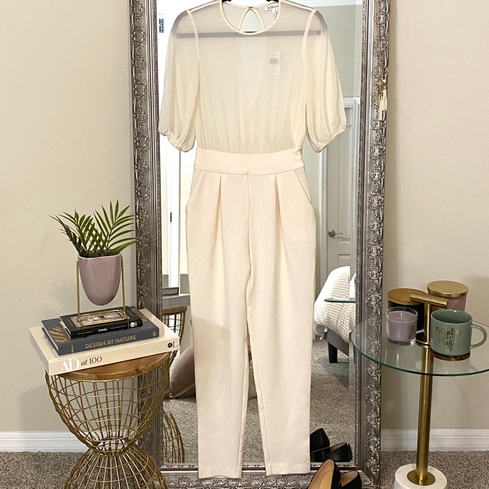BCBG cream jumpsuit